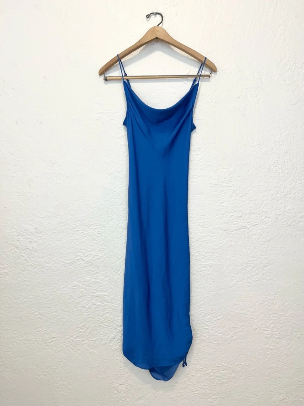 Intimately Free People Slip Dress Blue Satin Ruched Convertible Midi Mini XS